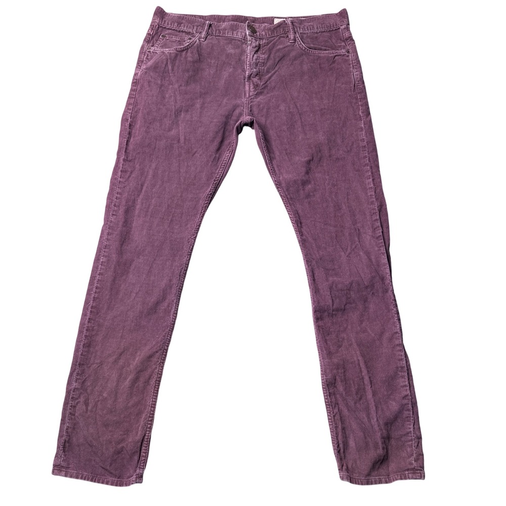 AllSaints Spitalfields Mens Burgundy Purple Corduroy Button Fly Pants Size 36